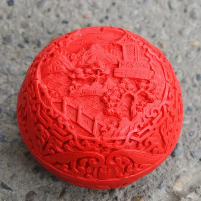 

Exquisite Chinese Traditional Technology Red Lacquerware Beautiful Landscape Auspicious Jewelry Box