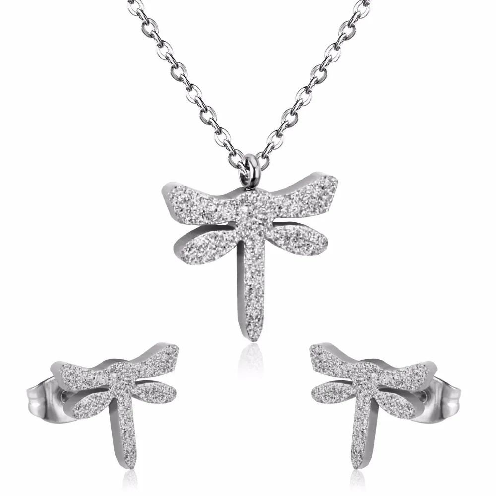 LUXUKISSKIDS Cute Dragonfly with Rhinestone Jewellery Set Stainless Steel Golden Necklace and Earrings Indian Bijoux for Women