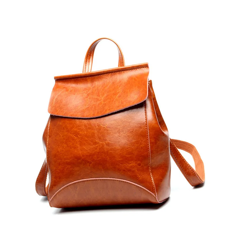 Fashion Women Leather Backpack Solid Oil Wax Leather Female Backpack Brand Designer High Quality Women Travel Backpack Bags