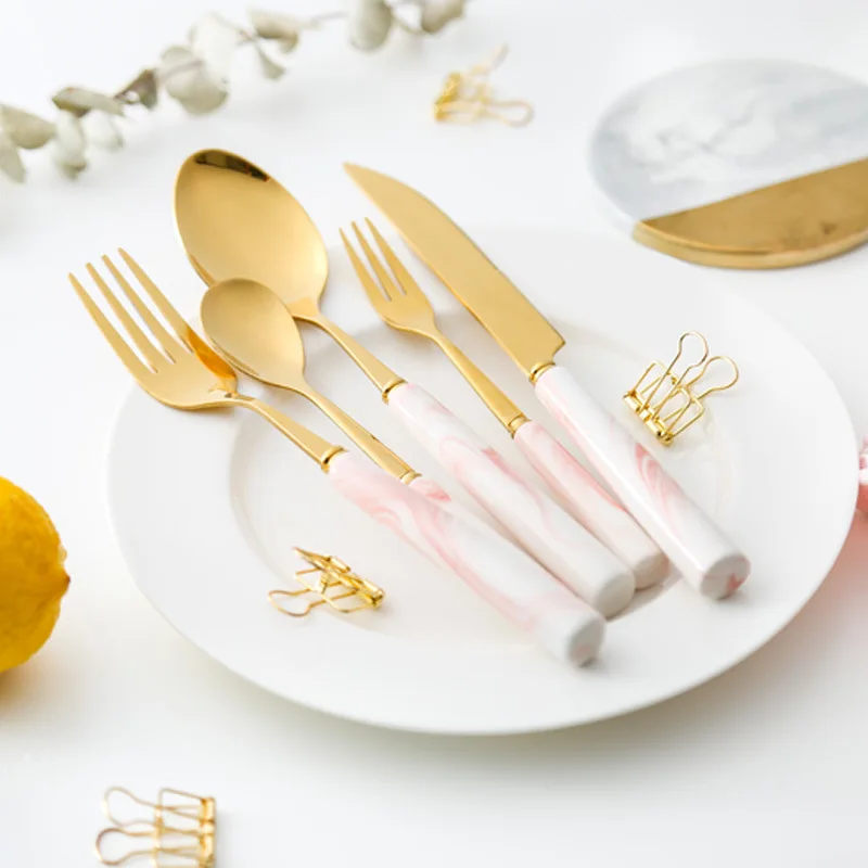 

Western Ceramic Dinnerware Set Stainless Steel Knife Christmas Tableware Set Grey Dessert Scoop Pink Steak Fork 5pcs/set