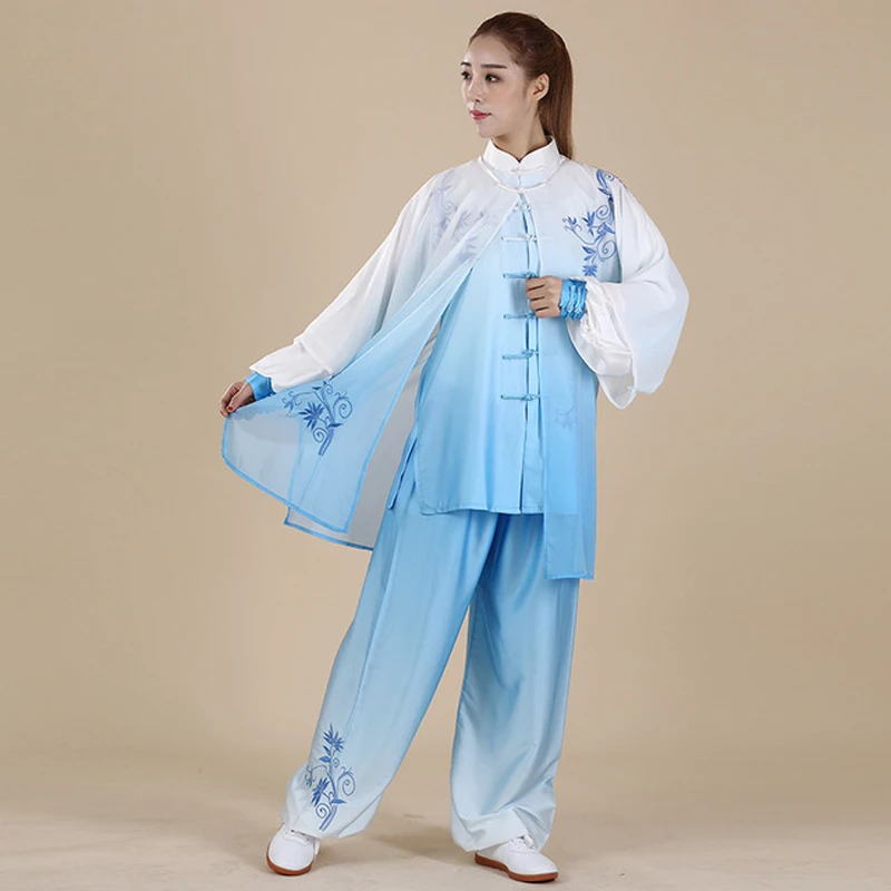 3PC Chinese Tai chi clothing taiji performance suit wushu demo kungfu uniform embroidery for women girl kids adults female