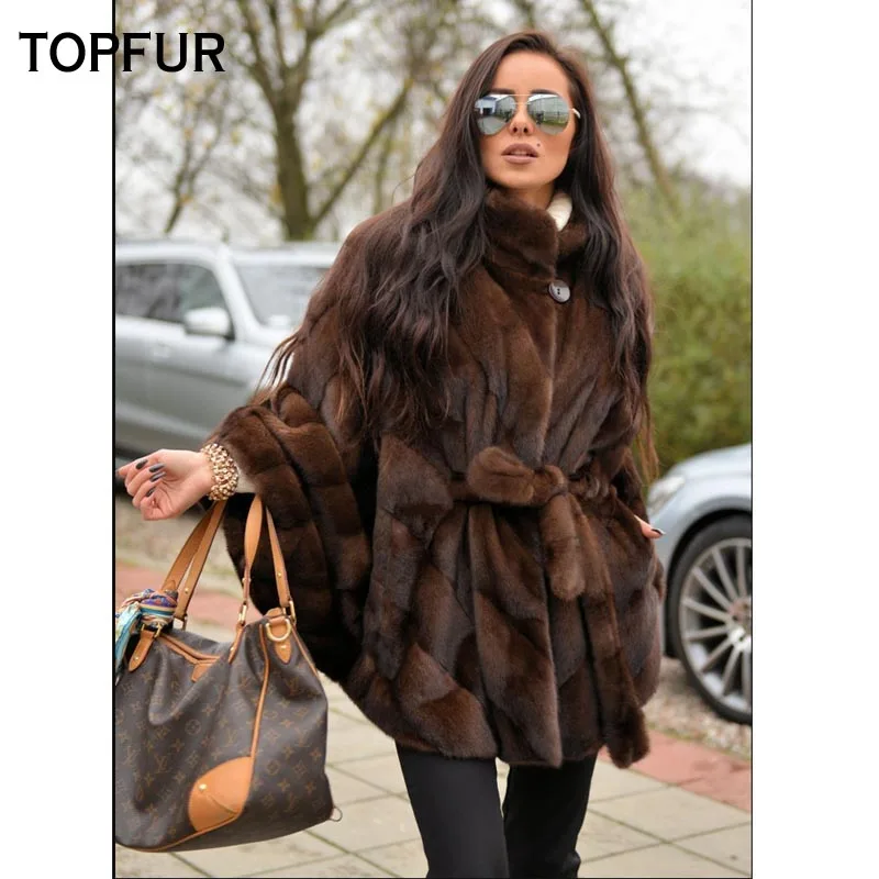 

TOPFUR 2022 winter real mink fur windbreaker women Luxury warm long casual wide-waisted overcoat Natural fur jackets female