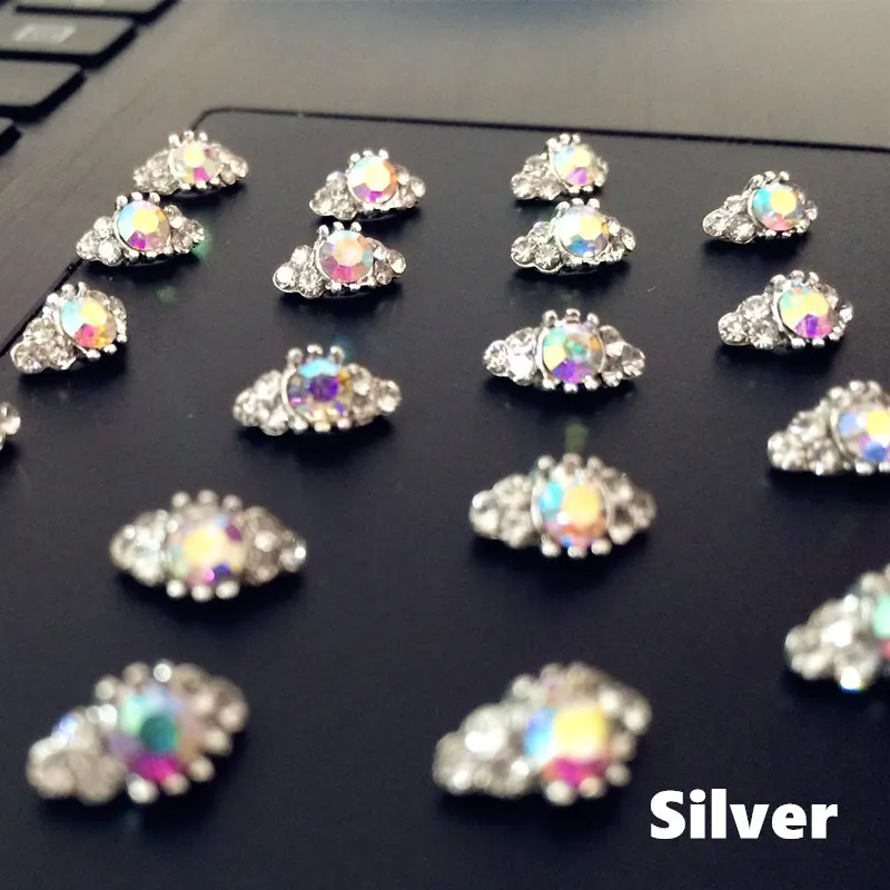 Free Shipping 10pcs latest 3d fashion Gold/Silver base AB color rhinestone nail art rings