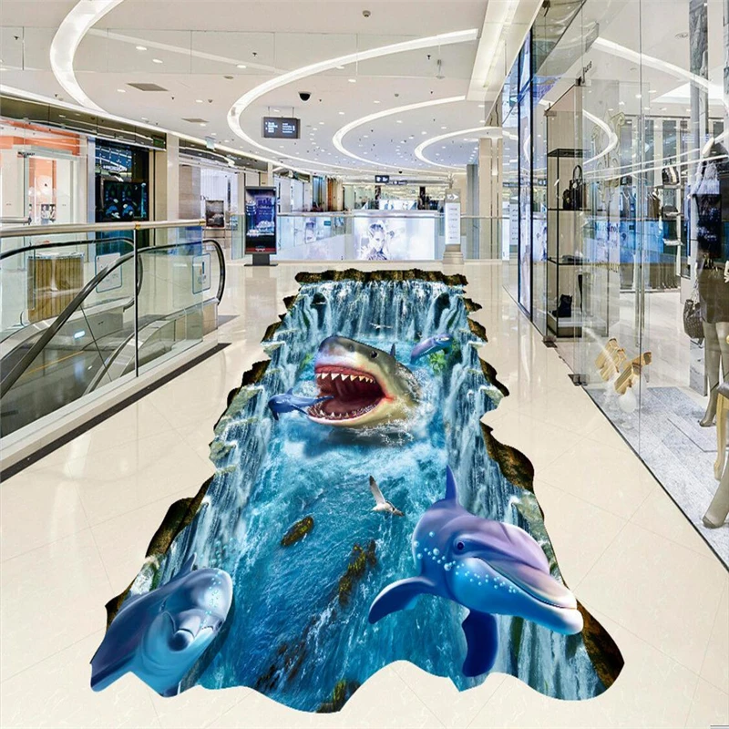 beibehang High quality custom wallpaper floor shark dolphin waterfall 3D three-dimensional painting PVC self-adhesive wallpaper