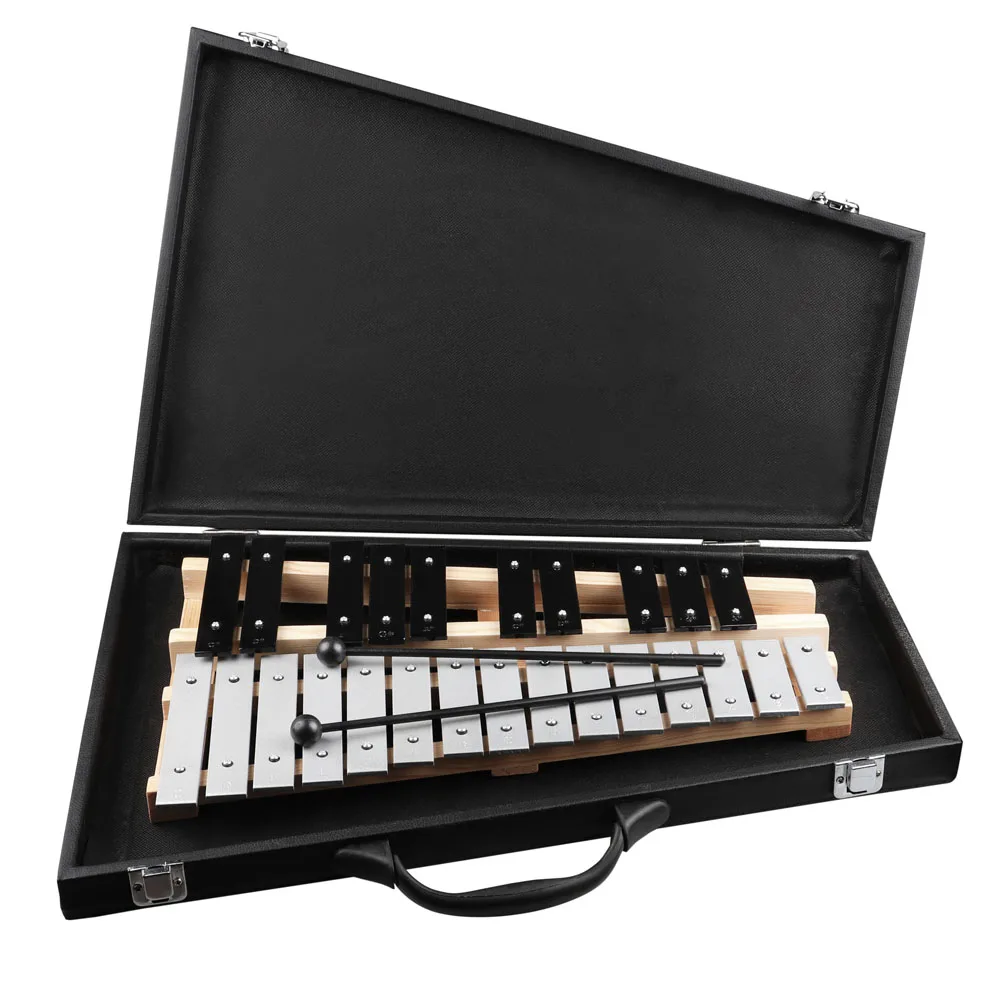 

Professional 25 Key Glockenspiel Xylophone Vibraphone Bell Percussion Keyboard with Leather Case Mallets Stick