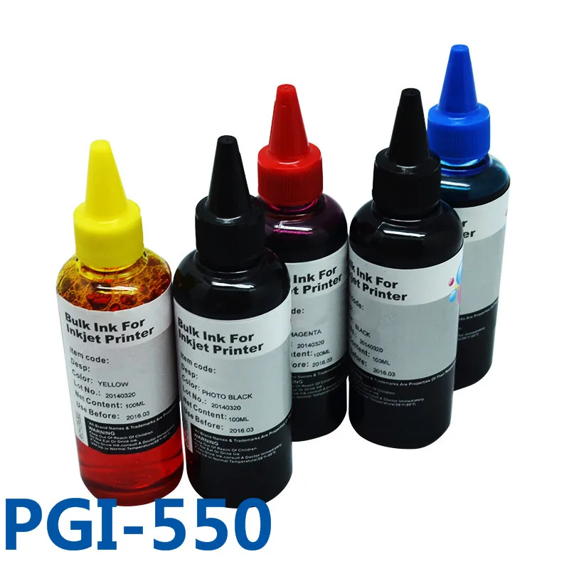 5x100ml PGI550 Refill Ink Kits Bulk Ink For Printer For Canon PIXMA ip7250 iP8750 MG5450 MX725 MX925 MG6450/MG5550/IX6850/MG5650