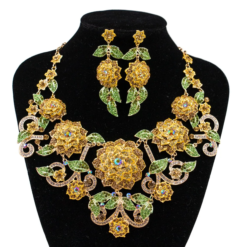 LAN PALACE boutique wedding jewelry set big flowers Corsage Austrian crystal necklace and earrings for wedding  free shipping