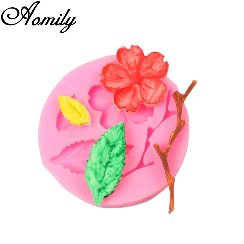 Aomily 3D Peach Blossom Cake Fondant Silicone Mold DIY Handmade Cookies Chocolate Mould Kitchen Cake Decorating Tools Bakeware