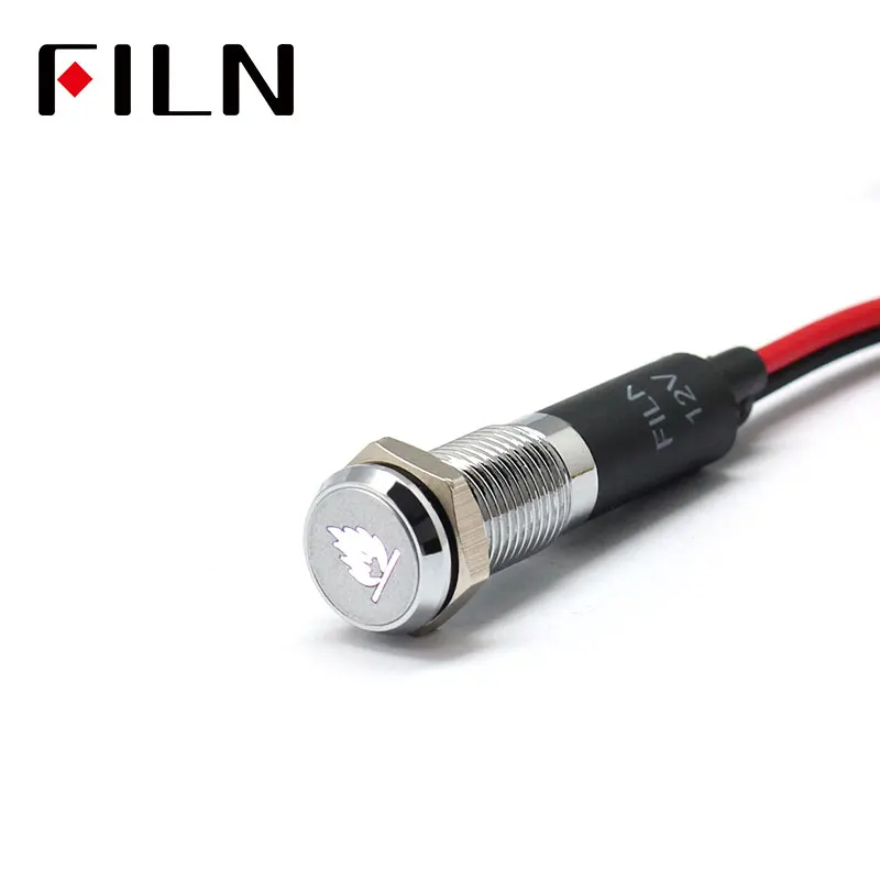 Film 8mm deska rozdzielcza samochodu symbolem płomienia led czerwony żółty biały niebieski zielony 12 v wskaźnik led światło z 20 cm kabel