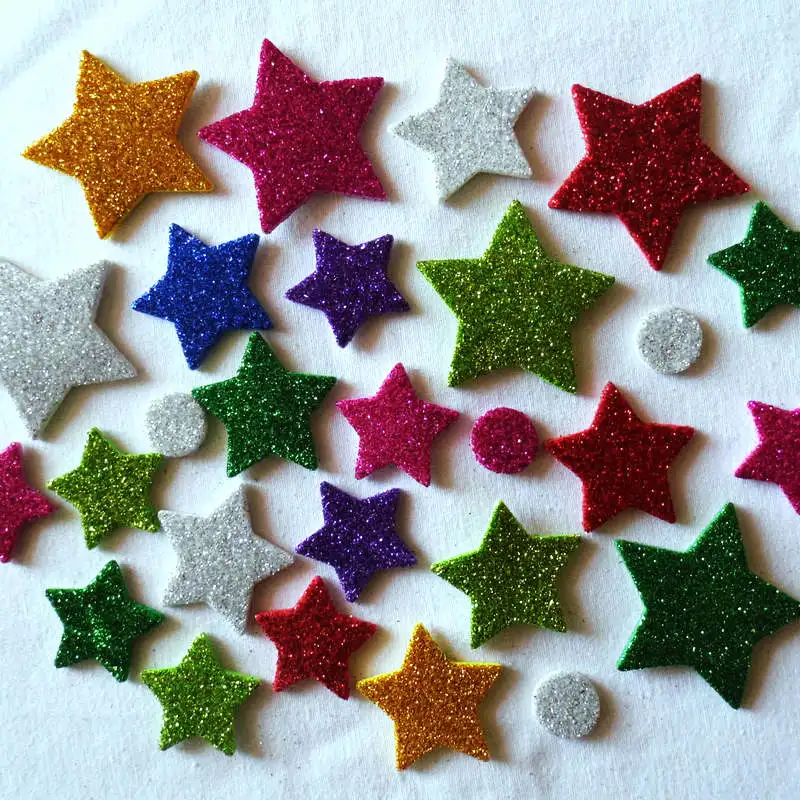 1bag/LOT.Star round glitter foam stickers Kindergarten ornament,Early learning educational diy toys Kindergarten reward Handmade