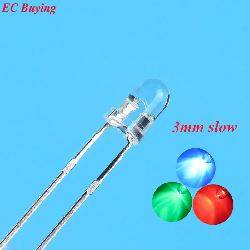 50pcs Clear F3 3mm RGB Slow Flashing Red Green Blue 3 Colors Multicolor Flicker 3 mm Light Emitting Diode LED Lamps Blinking
