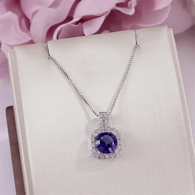 

Fine Jewelry Necklace Pendant For Women Solid 925 Silver Tanzanite Natural Blue Square 8*8mm Gemstone Vintage Pendants CCN012