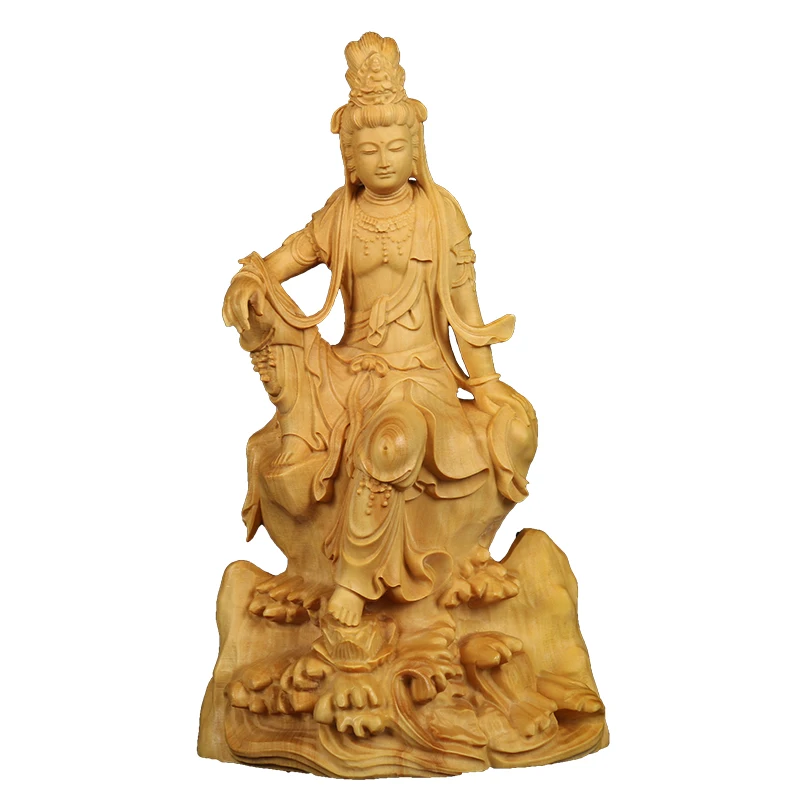 Guan Yin Wood Sculpture, Unique Vintage Buddha Figure, Boxwood Craft, Ideal for Blessings and Prayers, Perfect Souvenir