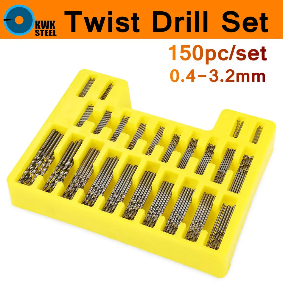 HSS Micro Bit Twist Drill Bit Set Kit 150pc/set 0.4-3.2mm Mini Small Precision High Speed Steel Power Drill Bits Hole Maker Box