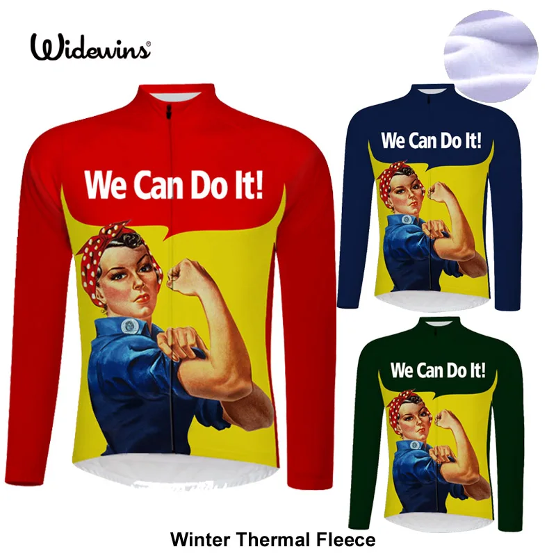 

We Can Do It women team Cycling JERSEY Bike women Ropa Ciclismo Thermal fleece Bicycle clothing Long Cycling wear 6509