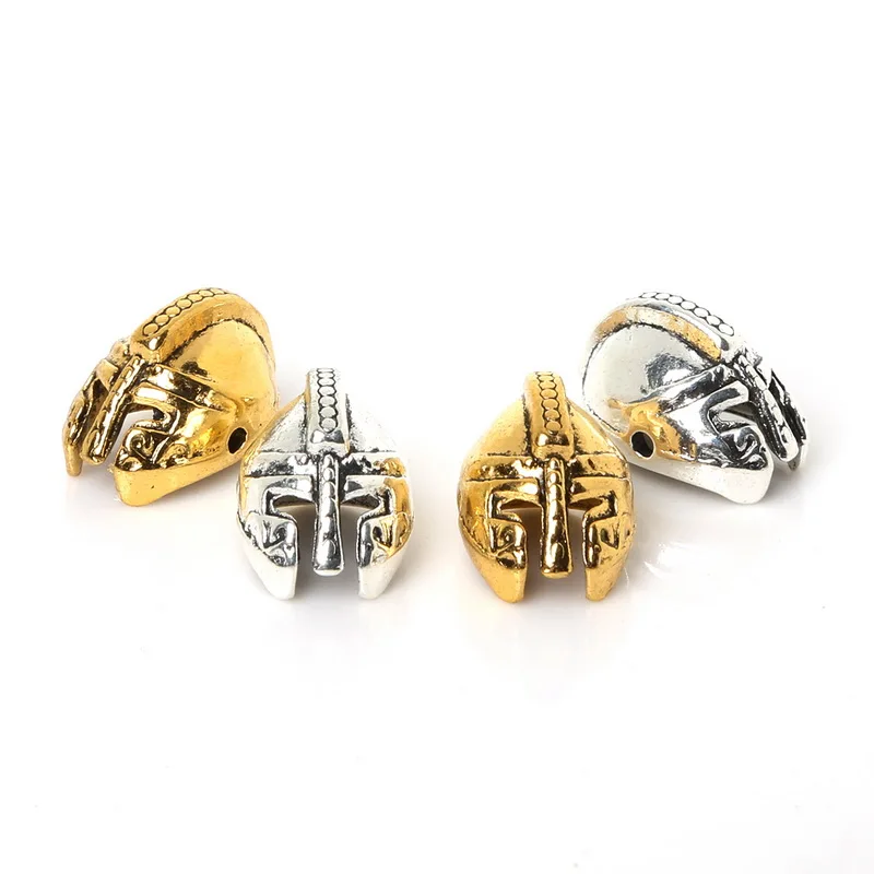 Micro Pave CZ Gold Silver Color Roman Warrior Gladiator Helmet Beads Spacer Bead Metal Charms for Bracelet DIY Making