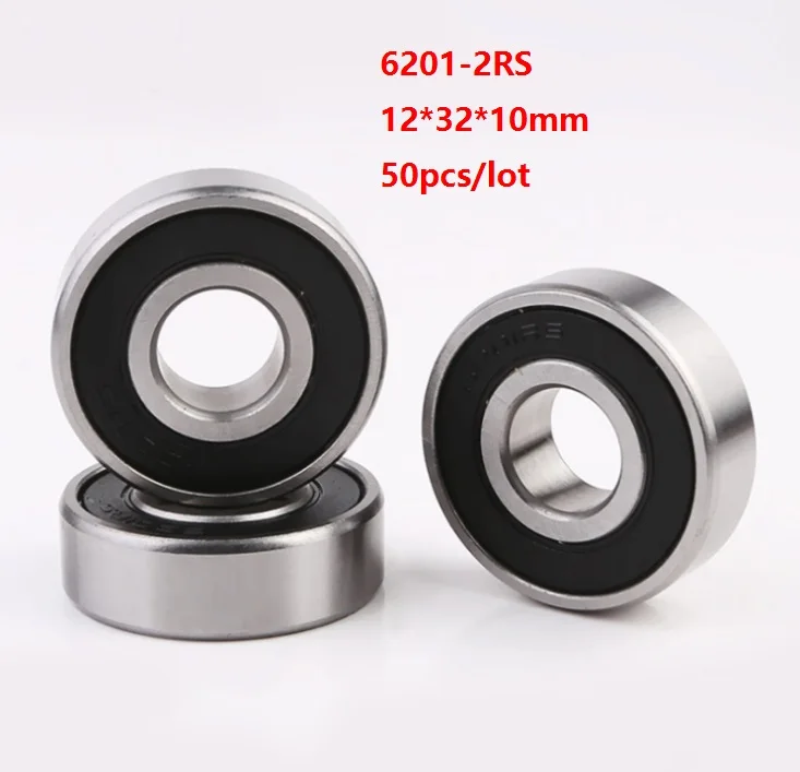 

50pcs/lot 12x32x10mm 6201RS 6201-2RS 6201 2RS Double cover ball bearings 12*32*10mm Deep Groove Ball bearing