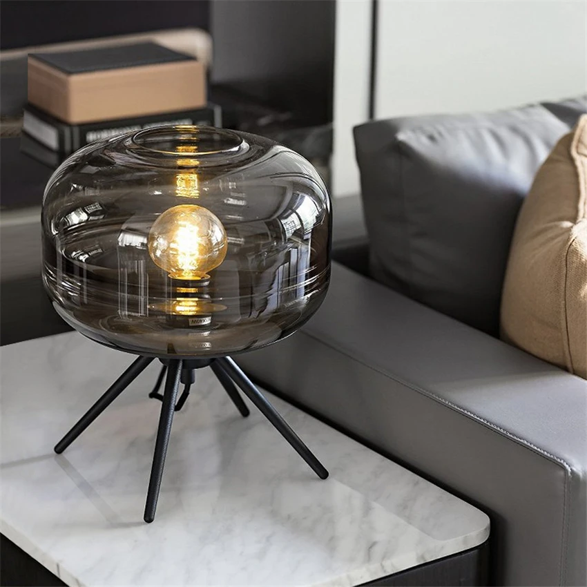 Modern Nordic Glass Tank Table Lamps Living Room Bedroom Bedside Study Tripod Table Desk Lights Designer Led Corrugated Lighting