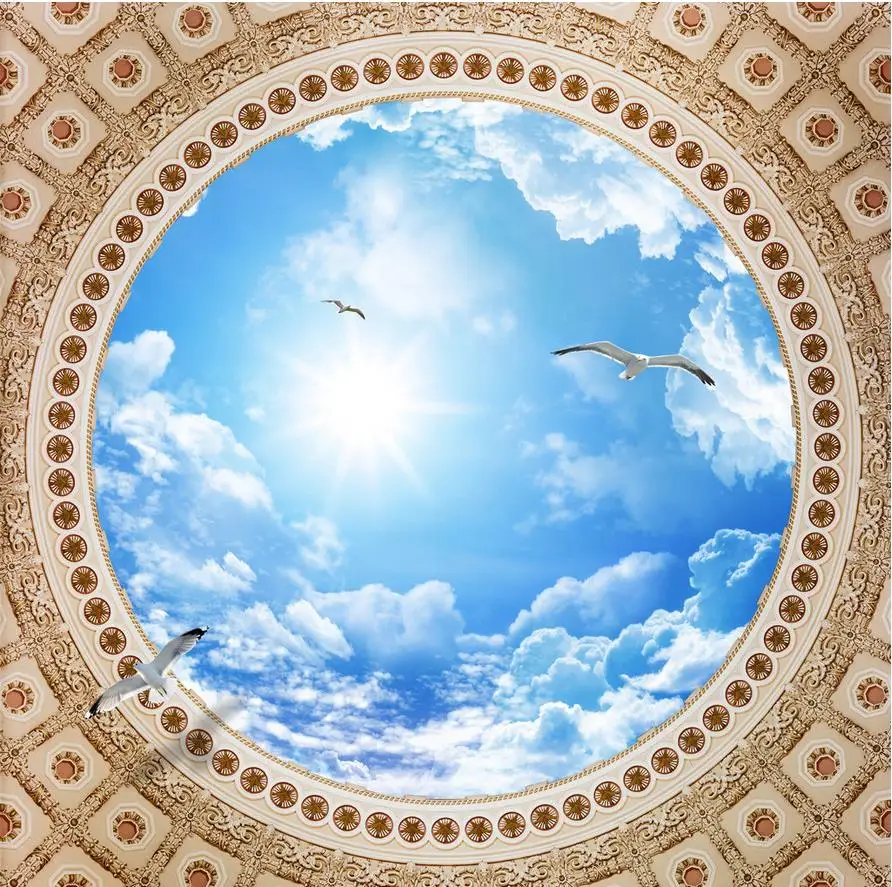 

3D stereoscopic blue sky European pattern Ceiling 3d wallpaper landscape Home Decoration 3d wallpaper walls