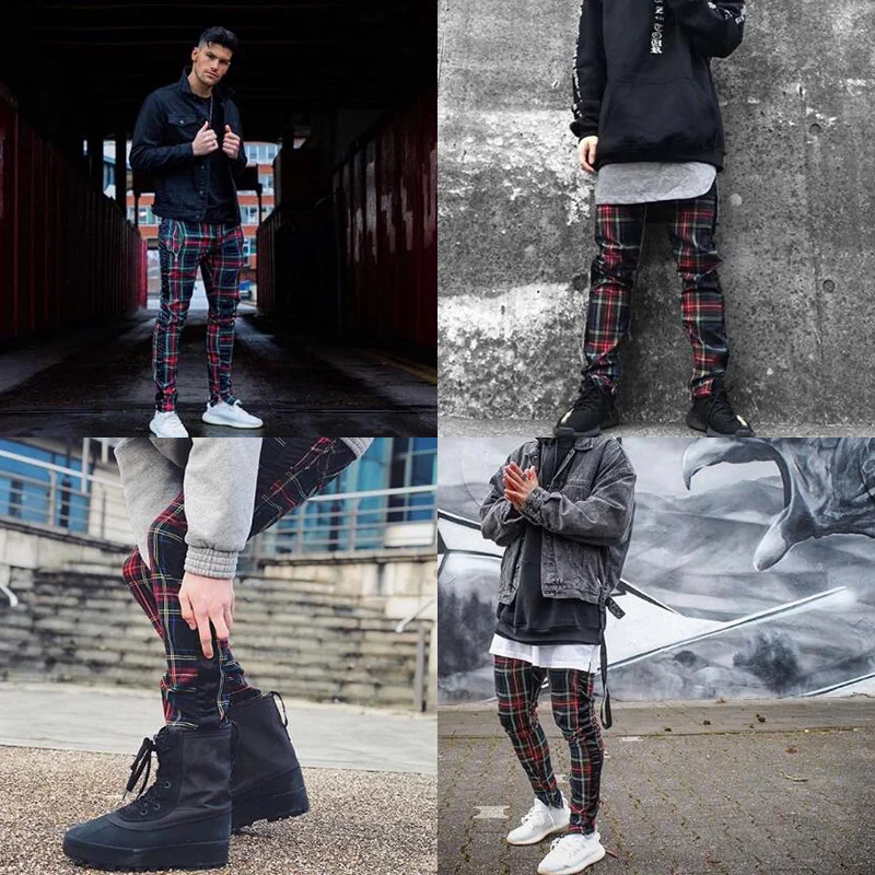 Scottish Plaid Joggers pants Men 2020 Urban Streetwear Justin Bieber Checkered SweatPants Hip-hop Ankle Zip Lattice Track Pants