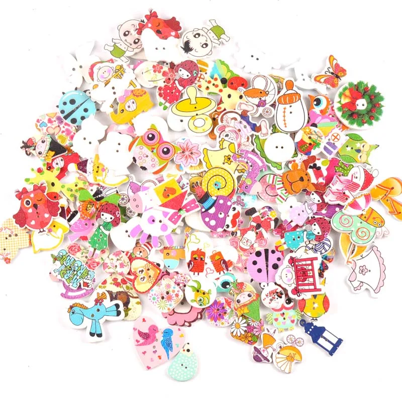 36 styles Cartoon Painting Wooden Buttons for Crafts Scrapbooking Sewing Clothes Button DIY Kid Apparel Supplies 15-35mm