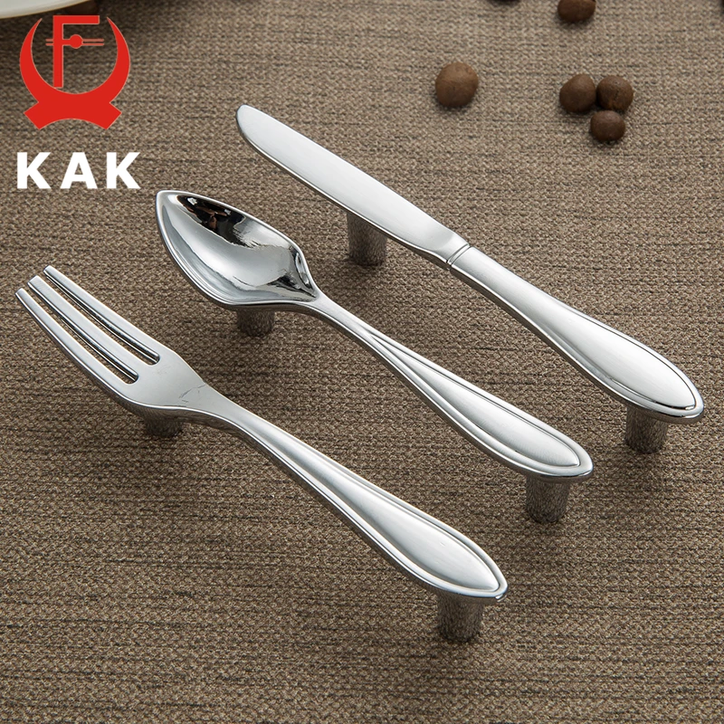 KAK Zinc Alloy Cabinet Handles Kitchen Cupboard Door Pulls 76mm Center Hole Fork Knife Spoon Set Decorative Furniture Handle