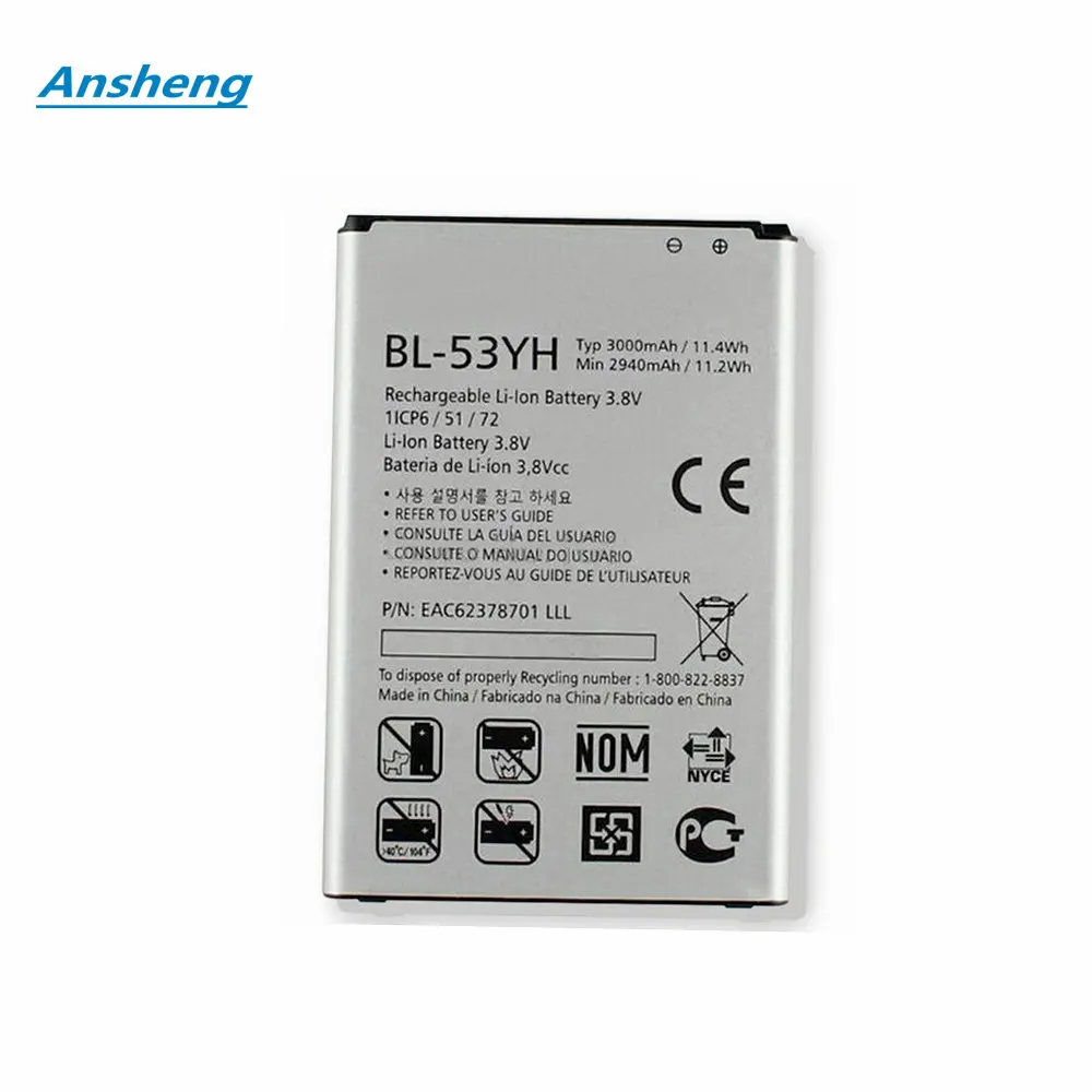 Original 3000mAh BL-53YH BL53YH Battery For LG Optimus G3 D830 D850 D851 D855 LS990 VS985 F400  F460 F470 Smartphone