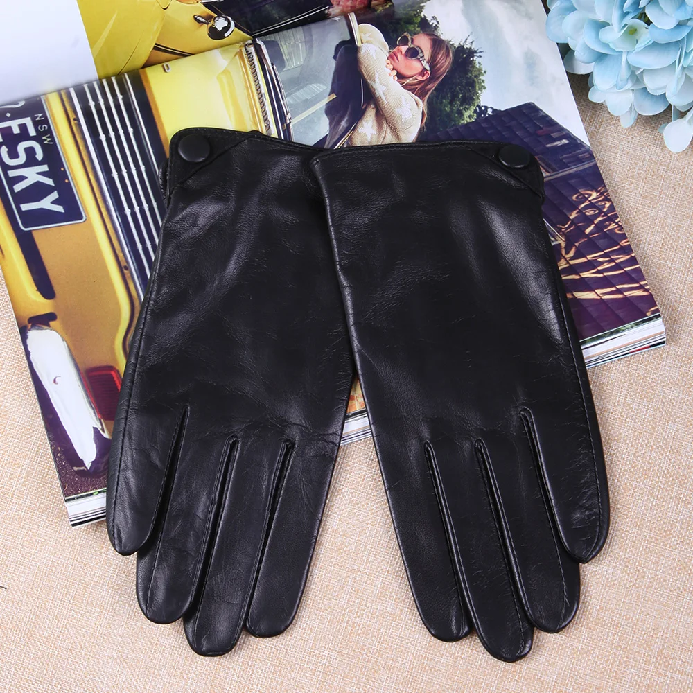 Sheepskin Gloves Male New Stylish Autumn Winter Thermal Genuine Leather Five Fingers Touchscreen Black Men Mittens TM27001