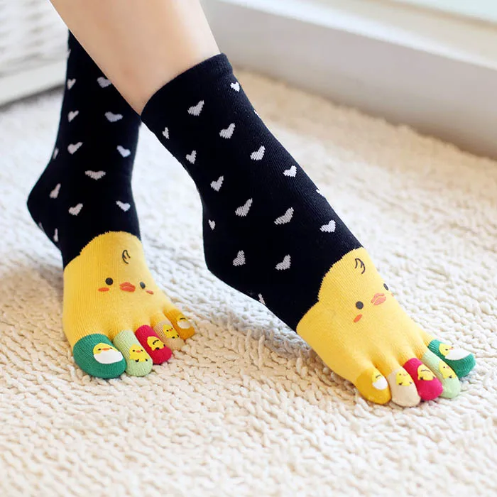 3 Pairs Five Finger Socks Lovely Lady Cartoon Pure Cotton Comfortable Quality 5 Toe Japan Socks With Separate Toes Ladies