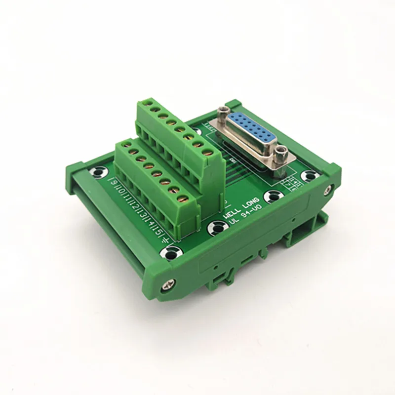 DIN rail  mountable D-SUB DB15  Female Header Breakout Board, Terminal Block, Connector.