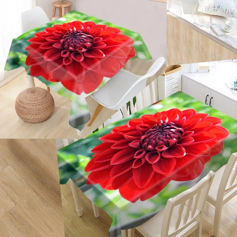 

Bloom Dahlia Custom Table Cloth Oxford Print Rectangular Waterproof Oilproof Table Cover Square Wedding Tablecloth