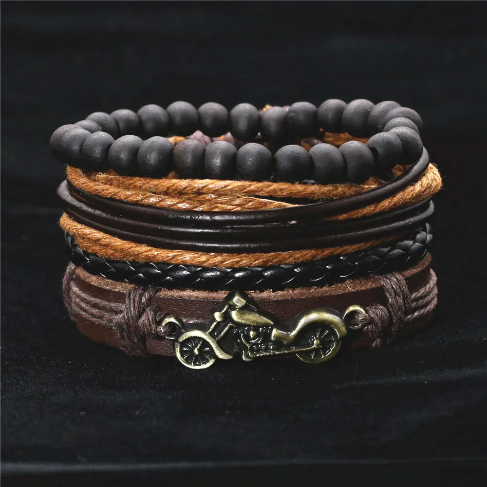 New Believe Leaves Bike Vintage Multilayer Leather Bracelet Braided Femme Homme Bead Wrap Women Men Bracelets & Bangles Male