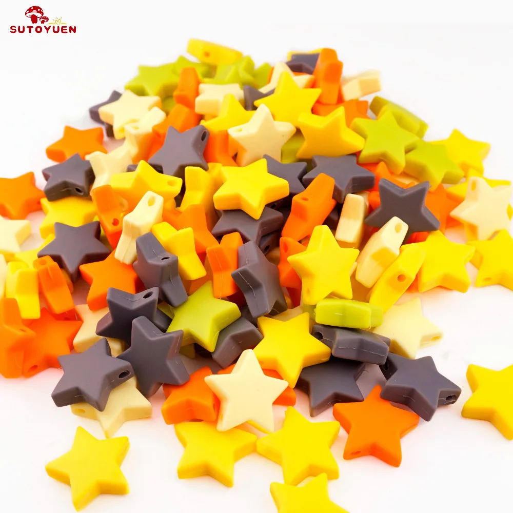 

Sutoyuen 100pcs BPA Free Silicone Beads Star 25mm Baby Pacifier Nursing Teething Beads for DIY Chew Necklace Jewelry Accessories