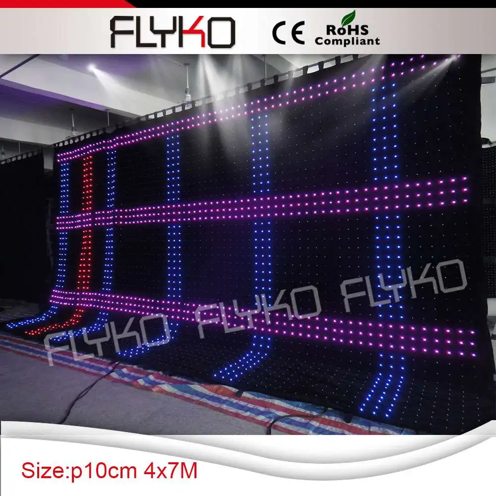 Soft led video curtain with RGB Tri-color,led lamps P100mm cloth display pretty animation