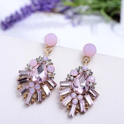 LUBOV Colorful Crystal Opal Stone Metal Drop Earrings Fashion Women Rhinestone Piercing Earring 2019 New Christmas Jewelry Gift