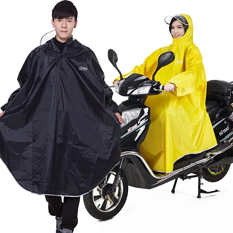 QIAN Men/Women Impermeable Raincoat Electromobile/Bicycle Sleeved Rain Poncho Thick Visable Transparent Hood Rain Gear Rain Coat