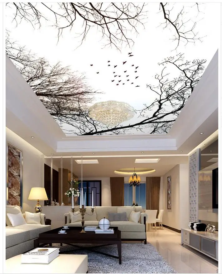 

3d wallpaper TV background wallpaper the living room ceilings Sky birds branch ceiling 3d wallpaper landscape