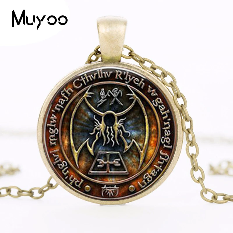 1pcs Cthulhu R\'lyeh Sigil H.P. Lovecraft pendant jewelry Glass Cabochon Necklace HZ1