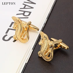 Lepton Coccodrillo Gemelli per Mens Gold & Black & Silver Colore di Modo Della Novità Animale Gemelli 3D Coccodrillo di Rame gemelli