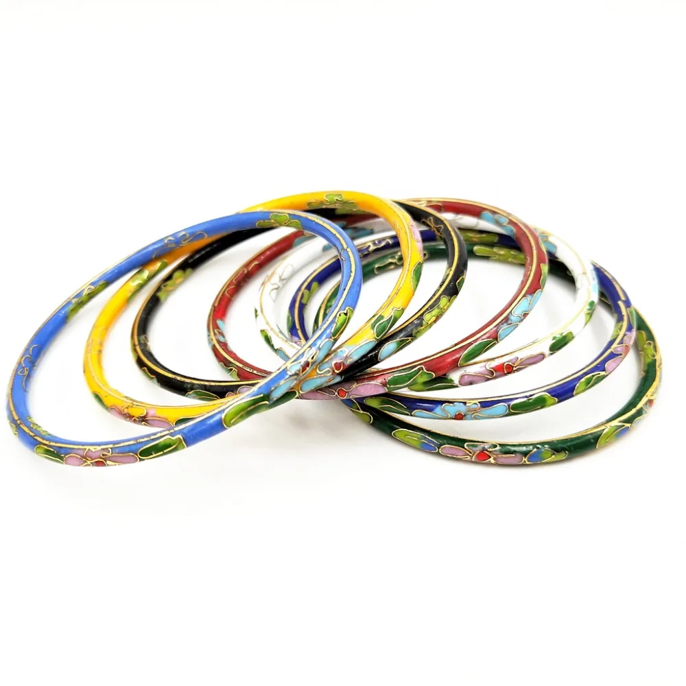 

Lii Ji 7PCS/lot Chinese Cloisonne Enamel Cuff Hollow Bracelet Bangle Casual Style Mothers Gift Drop shipping