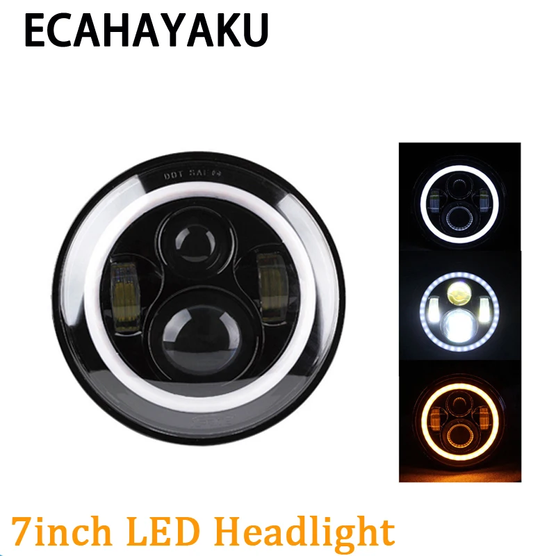 

7inch Car LED Headlight 7" 80W LED Headlight H4 Hi/low Halo Auto Headlight With Angle Eye For Wrangler JK TJ Defender Motorcycle