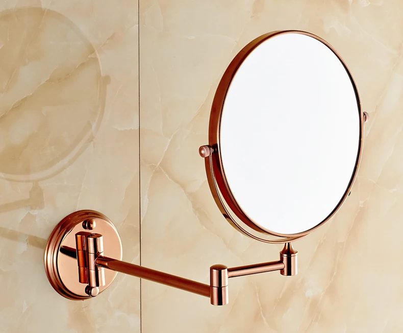 Bathroom Magnifying Makeup Mirror, Extendable Folding Arm, Double-Sided 3X Magnification Vanity Round Mirrors, Rose Gold color