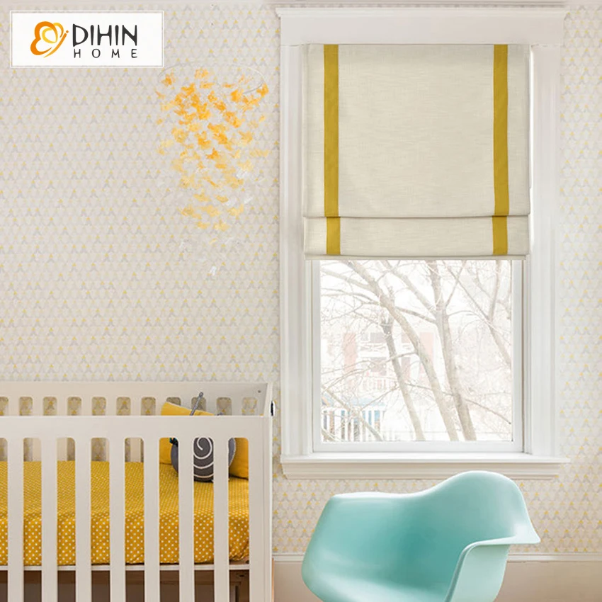 

DIHIN HOME Modern Motorized Cotton Material Striped Roman Shade Roman Blinds For Living Room