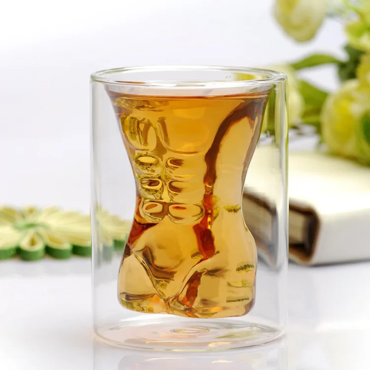 Double-layer Glass cup Strong Man,Creative 180ml Heat-Resistant Glass wine Beer coffee Juice Dinkware Home office Bar Party gift