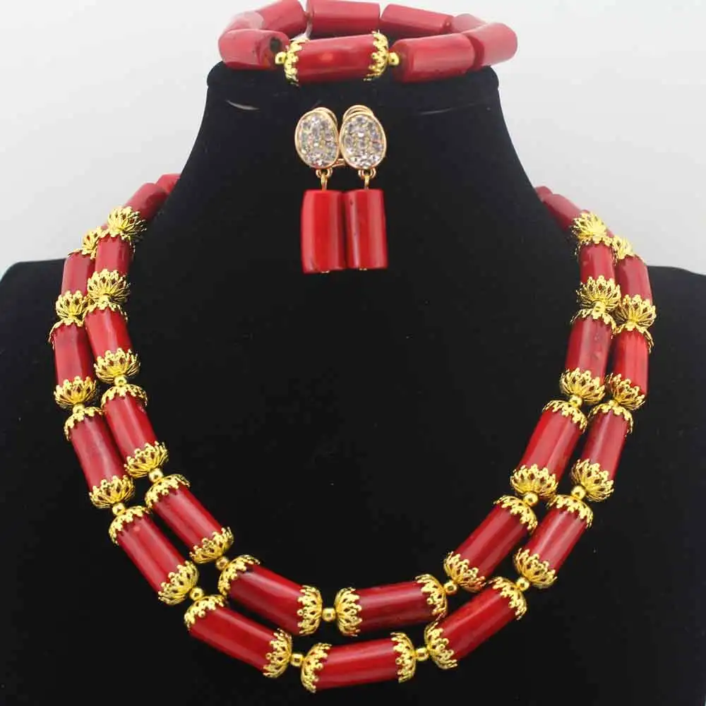 

African Red Coral Beads Jewelry Set Christmas New Design African Nigerian Wedding Coral Necklace Jewelry Set Free Ship HD8610