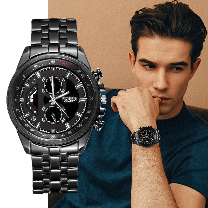 Men Quartz Watches Luxury Black Cool Casual Relojes Business Wristwatch Stainless Steel Watch Male Masculino Relogio Clock