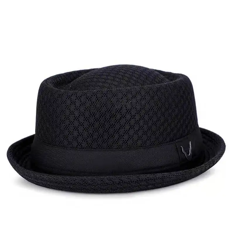 England jazz hat breathable mesh flat hat  visor straw hat beach hat Retro cap Foldable cap sun hat casual Panama hat