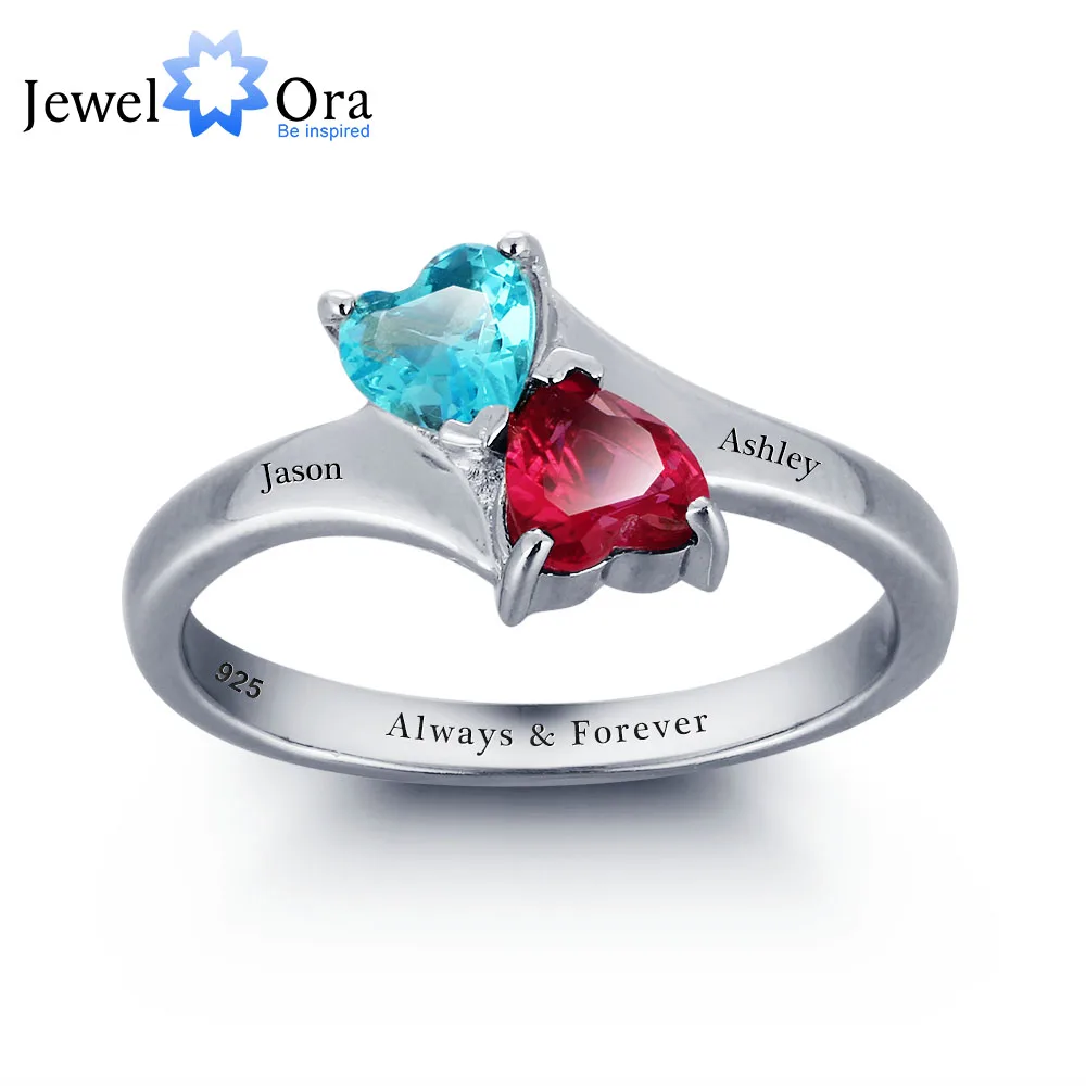 Personalized Infinite Love Promise Ring Double Heart Stone 925 Sterling Silver Jewelry Free Gift Box (JewelOra RI101789)