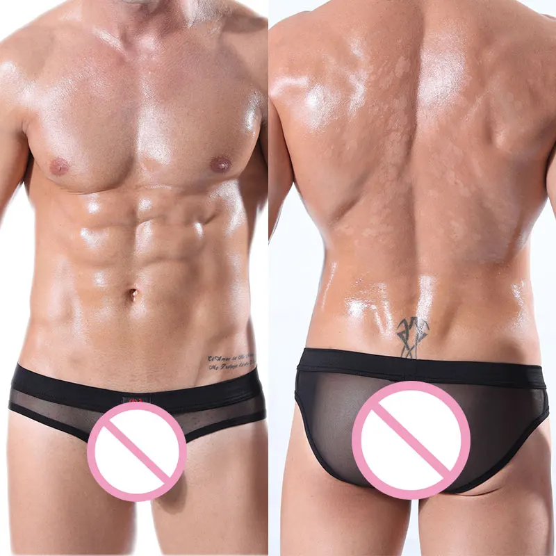 Transparent Mens Nylon Briefs Slip Silk Bikini briefs Sexy Gay Underwear Sexy Penis Pouch Gay Mesh 1003-SJ