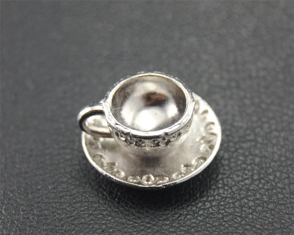 8pcs  Silver Color 3D Coffee Cup Charm Handmade Teacup Charms Pendants Jewelry Findings A1739